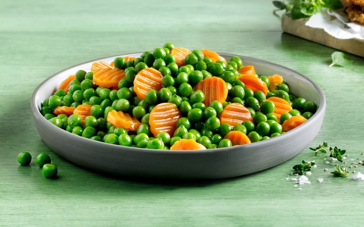 Petits pois doux et carottes fines en rondelles (Numéro d’article 11739)