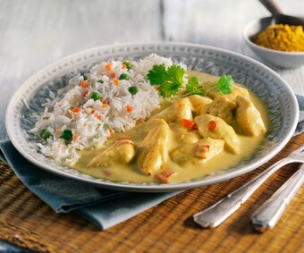 Poulet à la sauce curry avec riz (Numéro d’article 02133)